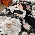 thumbnail image 4 of Manfei Retro Peony Twin Bedding Sets 7-Piece for Women Girls, Vintage Blossoms Bedding Comforter Set, Tropical Floral Sheet Sets, Pink Black Beige Bedroom Decor, 4 of 8