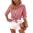 thumbnail image 6 of Fantaslook Striped Button Down Shirts for Women Classic Long Sleeve Collared Office Work Blouses Tops, 6 of 12