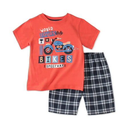 Kids Headquarters Baby Boys 2-Pc Tee & Plaid Short Set - Biker Tour