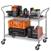 Finnhomy 2 Tier Commercial Grade Rolling Cart, Heavy Duty Utility Cart, Carts with Wheels and Handles, Kitchen Carts on Wheels, Metal Cart with 600 lbs Capacity