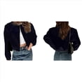 thumbnail image 3 of Chaqueta Informal de Larga con Cuello Redondo y Botones para Mujer, Color Liso. Negro L, 3 of 6