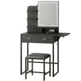 thumbnail image 4 of TOMNK Black Vanity Desk with Mirror, LED Lights, Storage Shelves, Drawers & Chair, 4 of 9