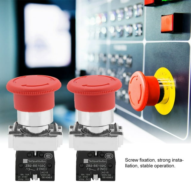 Botón 2 Uds Señal Roja Botón De Interruptor De Parada De Emergencia 22MM XB5