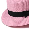 thumbnail image 4 of QIYAGBSA Straw Hats for Women Flat Top Wide Brim Bow Detail Summer Beach Vacation (Pink Free Size), 4 of 5
