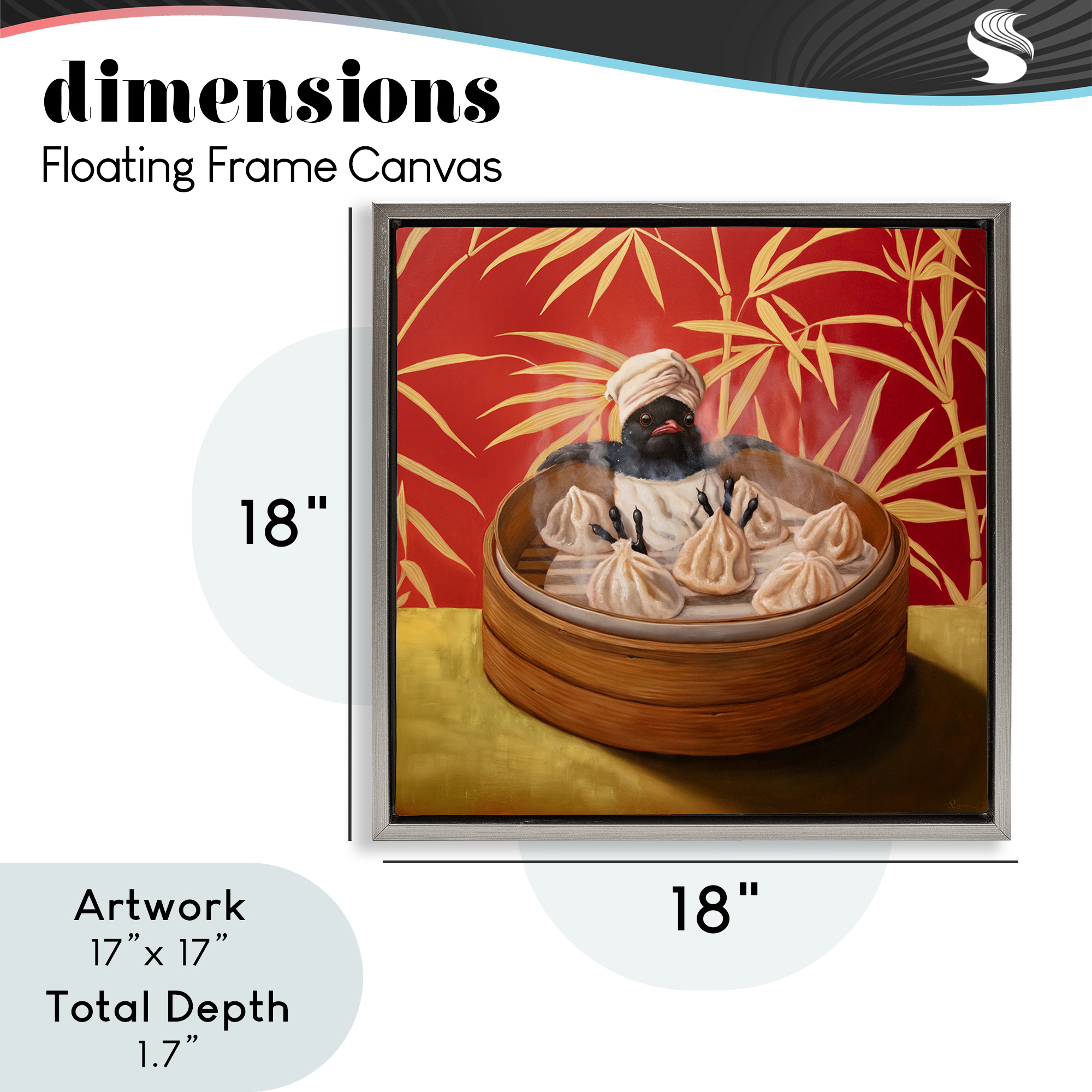 Bamboo Steamer Bird Gray Framed Floater Canvas Wall Art, design by Lucia Heffernan