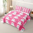 thumbnail image 3 of Homewish Girly Halloween Cute Ghost Quilt King,Simple Spooky Pattern King Coverlet Set,Hot Pink White,3pcs, 3 of 7