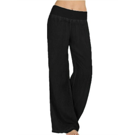 Celmia - Women's Casual Elastic Waist Faux Denim Solid Flared Pants ...