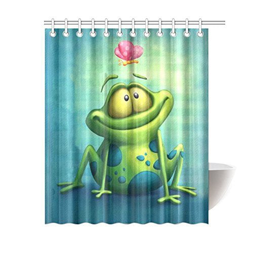 60x72'' Funny Resin Frogs Bathroom Waterproof Fabric Shower Curtain & 12 Hooks 