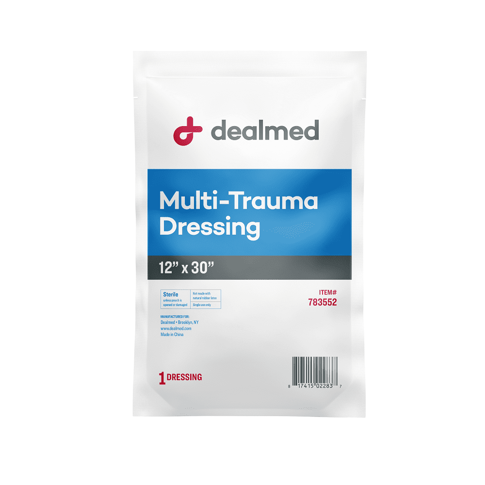 Dealmed 12" x 30" Multi-Trauma Dressing – Sterile Emergency Oversized Pad, Superior Absorbency, Protection and Padding, Wound Care Product for First Aid Kit (Case of 25)