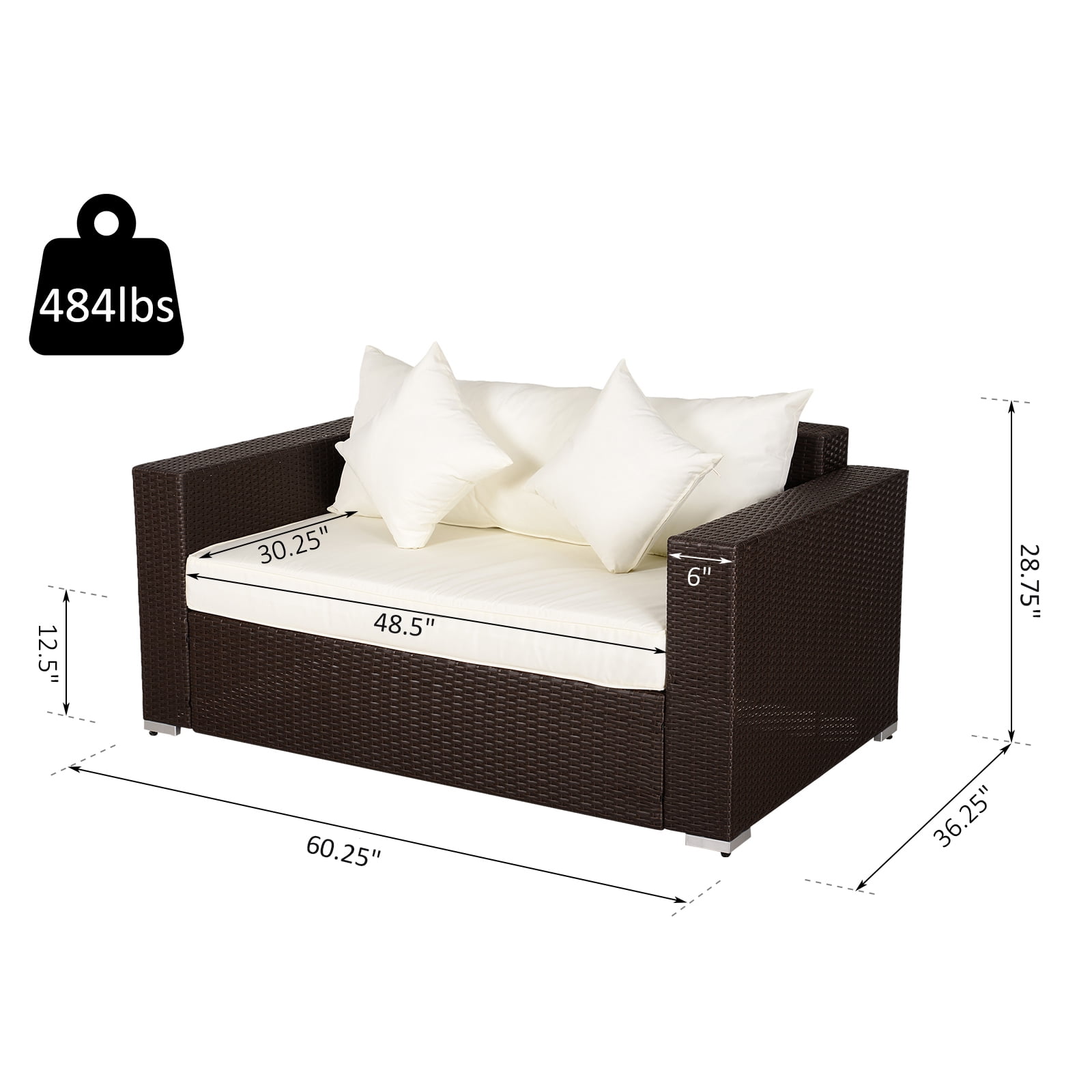 Outsunny Outdoor Pe All Weather Rattan Loveseat Couch With 2 Throw Pe All Weather Rattan Loveseat Couch