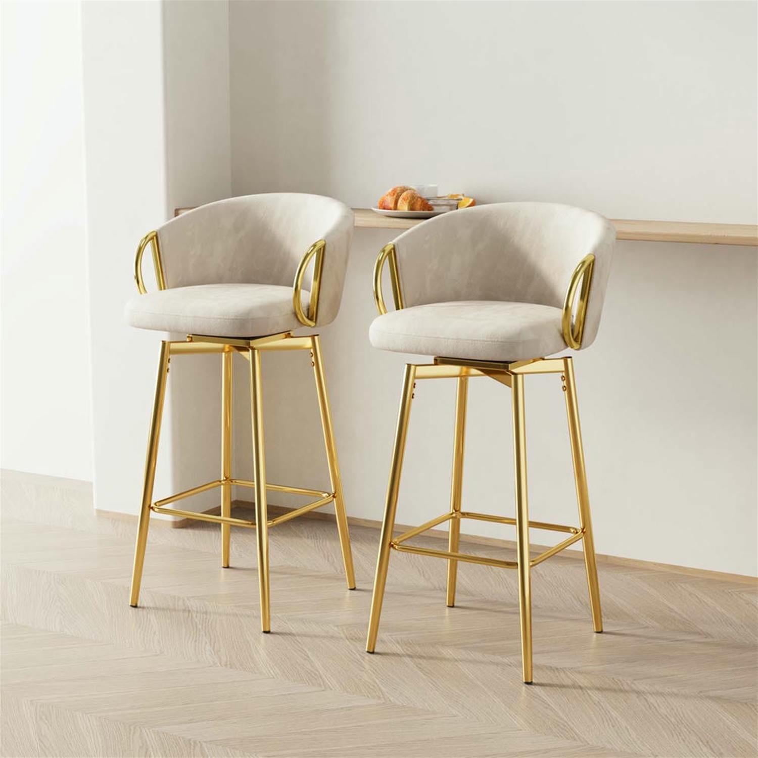 Demi Bonn 37" Counter Height Bar Stools Set of 2, Velvet Swivel Barstools with Back, Kitchen Island Countertop Chairs for Dining Room, Beige