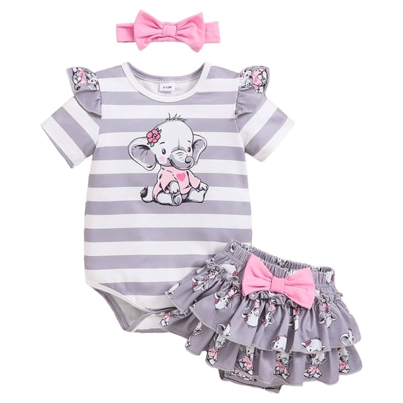 PEASKJP 2 Piece Sets for Girl Girl's 2 Piece Outfits Top and Floral Print Shorts Set,Size 0-3 Months