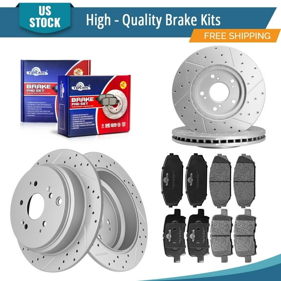 YXPCARS 12PCS Brake Kits, Front and Rear Drilled & Slotted Brake Rotors   Ceramic Brake Pads Kit for Honda Odyssey 2002-2004 All Models (31275 31317 793 865)