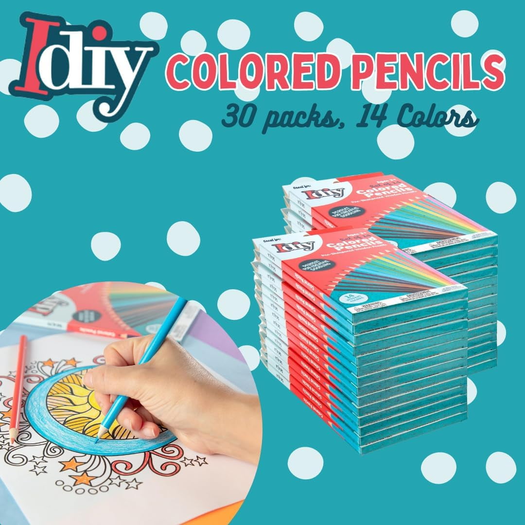 Idiy Individually Packaged Boxes of 14 Colored Pencils (30 Packs, 420 Total)- Safety Tested, For Kids, Teachers, Art Class Pack Classrooms, Restaurants, School Supplies, Craft Project & Gifts