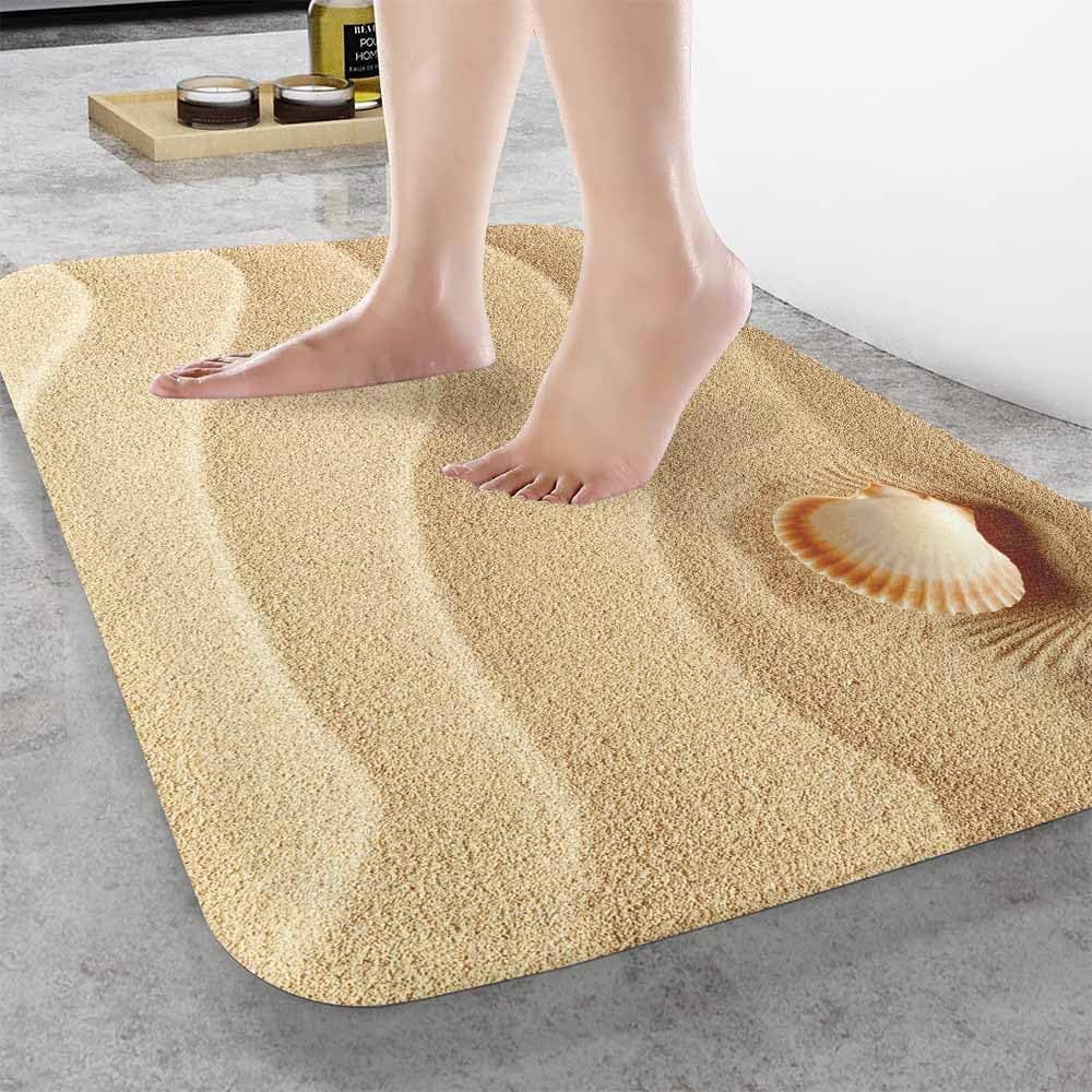 Sea Shells with Sand Bath Mat for Bathroom Bath Rugs Door Mat Non Slip Rubber Backed Bathroom Floor Mat for Bathtub Sink Shower 20"X32"