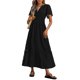 thumbnail image 1 of Vestido largo PRETTYGARDEN 2025, verano, cuello en V, ojales, negro, 1 of 8