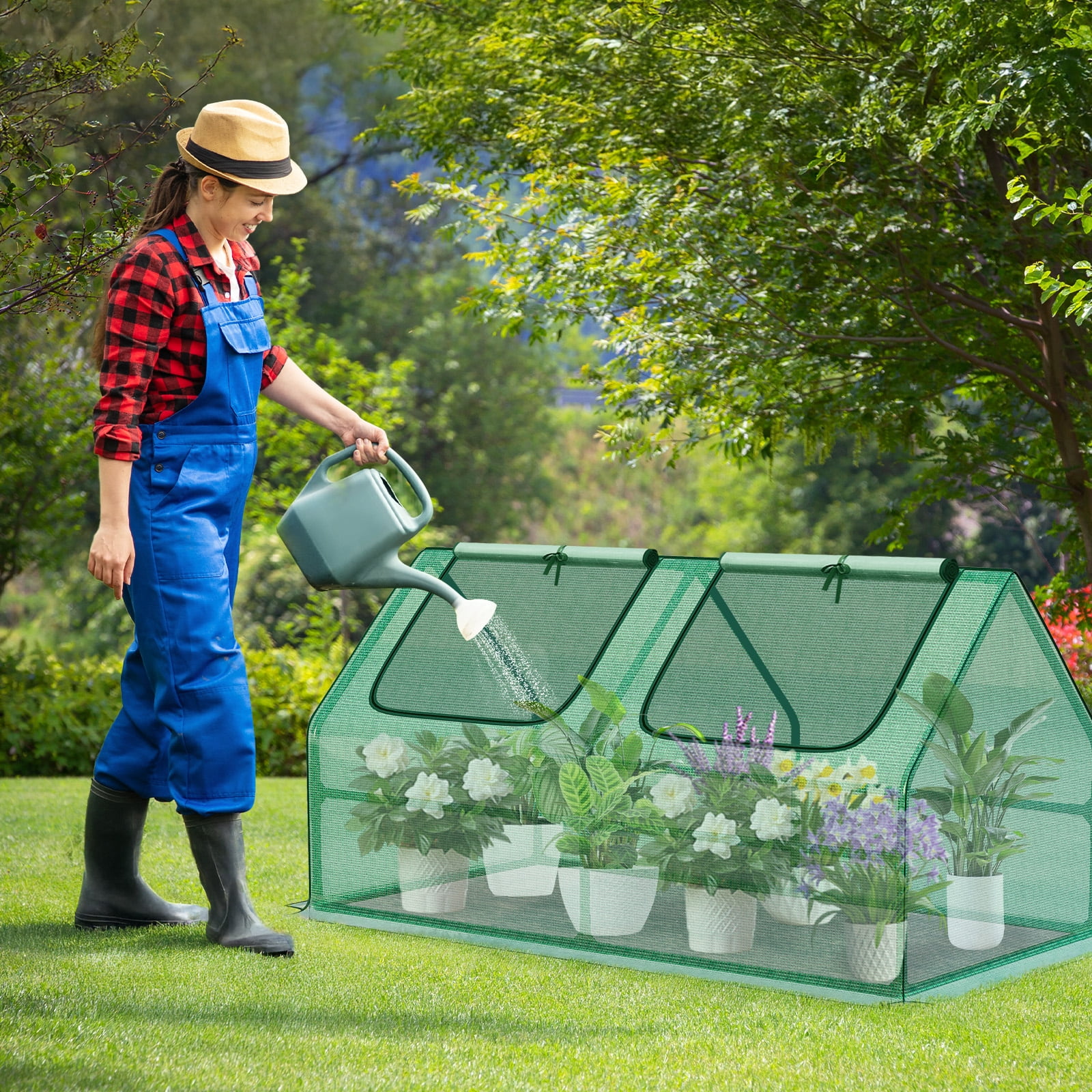 Aoodor 4 ft. x 2 ft. x 2 ft. Mini Greenhouse with 2 Zipper Doors, Water Resistant UV Protected for Flowers, vegetables and herbs - Green