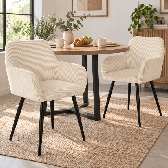 Juego de 2 Sillas de Comedor FurnitureR Con Reposabrazos Moderno Beige