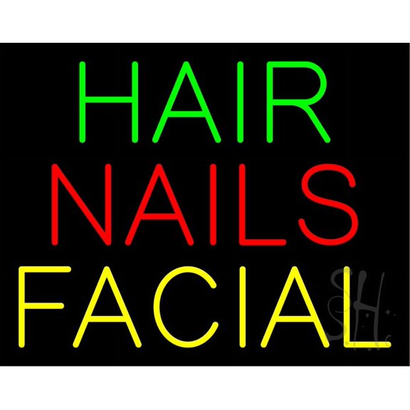 Hair Nails Facial LED Neon Sign 15 x 19 - inches, Black Square Cut Acrylic Backing, with Dimmer - Bright and Premium built indoor LED Neon Sign for Spa interior decor and storefront.