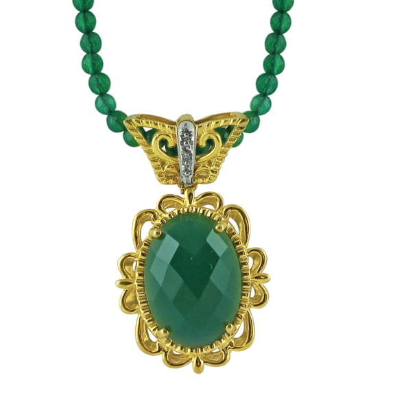 Carillon Green Onyx Natural Gemstone Necklace Pendant 925 Sterling Silver Party Jewelry | Yellow Gold Plated
