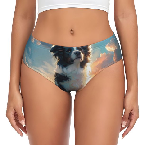Fotbe Cloud Border Collie Calzones Estampados para Mujer – Ropa Interior de Algodón, Cómoda, Suave y Elástica-X-Large