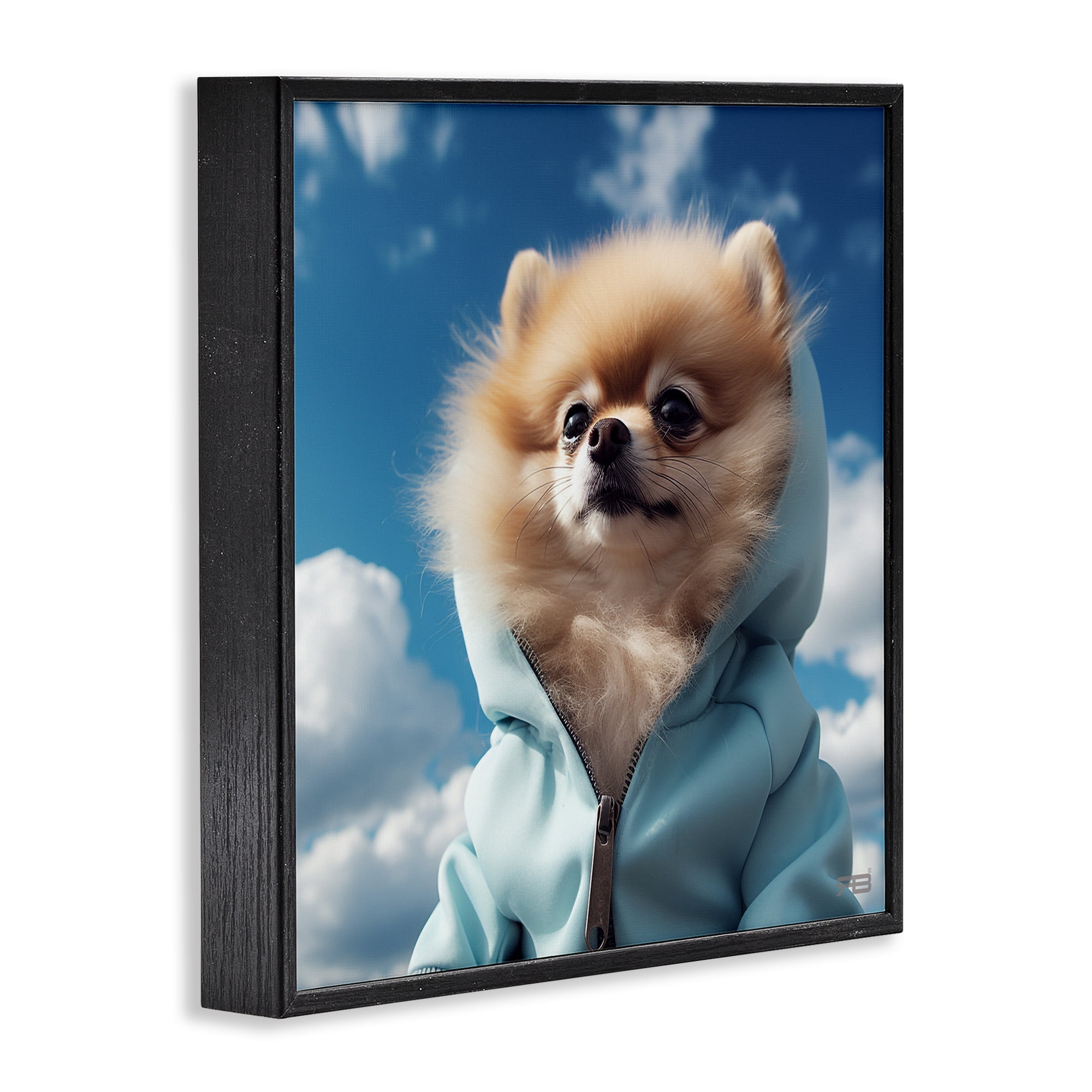 Stupell Industries Pomeranian Dog & Clouds Animals & Insects Painting Black Framed Art Print Wall Art, 17 x 17