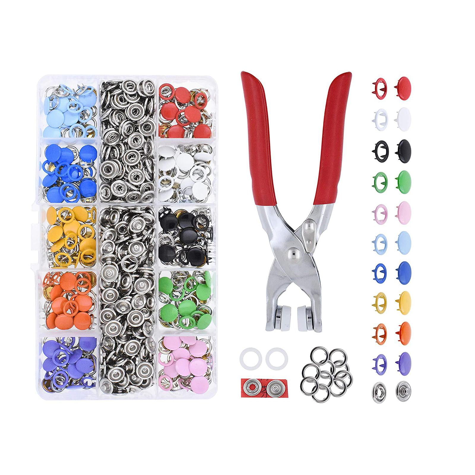 10 Colors Snap Fasteners 100 Hollow Snaps 100 Solid Snaps ,Metal Prong ...
