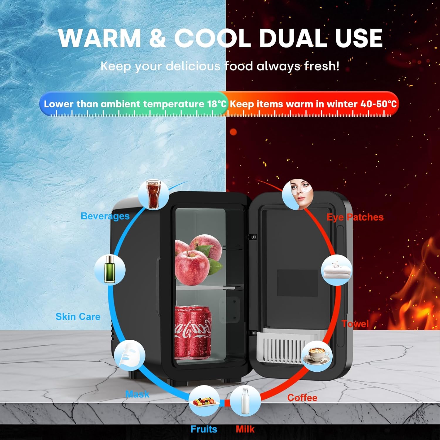 Refrigerator 6L AC  Power Cooler Warmer for Skincare Makeup Car Office Bedroom Black