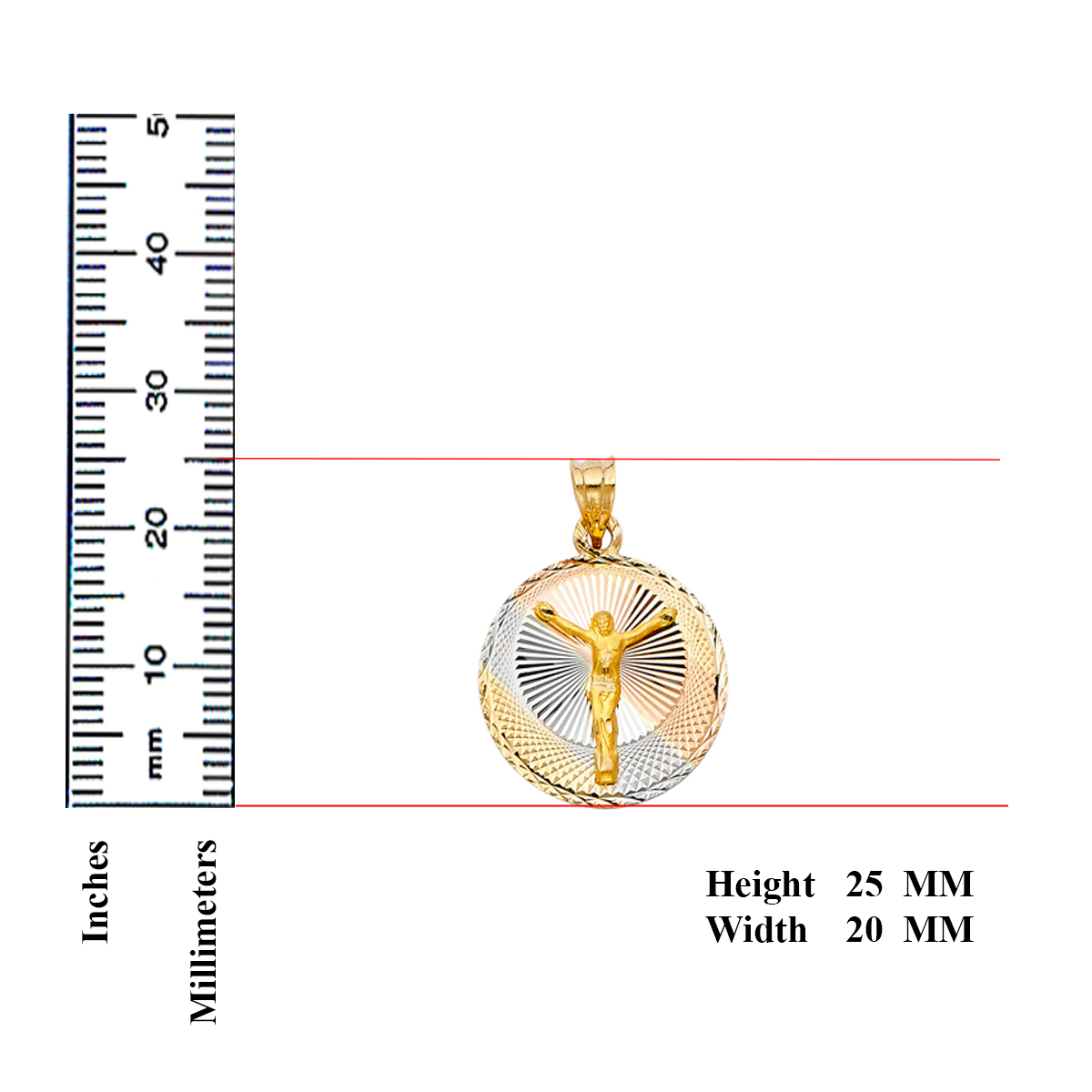 14K Tri Color Gold Diamond Cut Jesus Stamp Religious Charm Pendant for Necklace Chain | Gift for Men Women | 25 x 20 MM | 2.1 grams