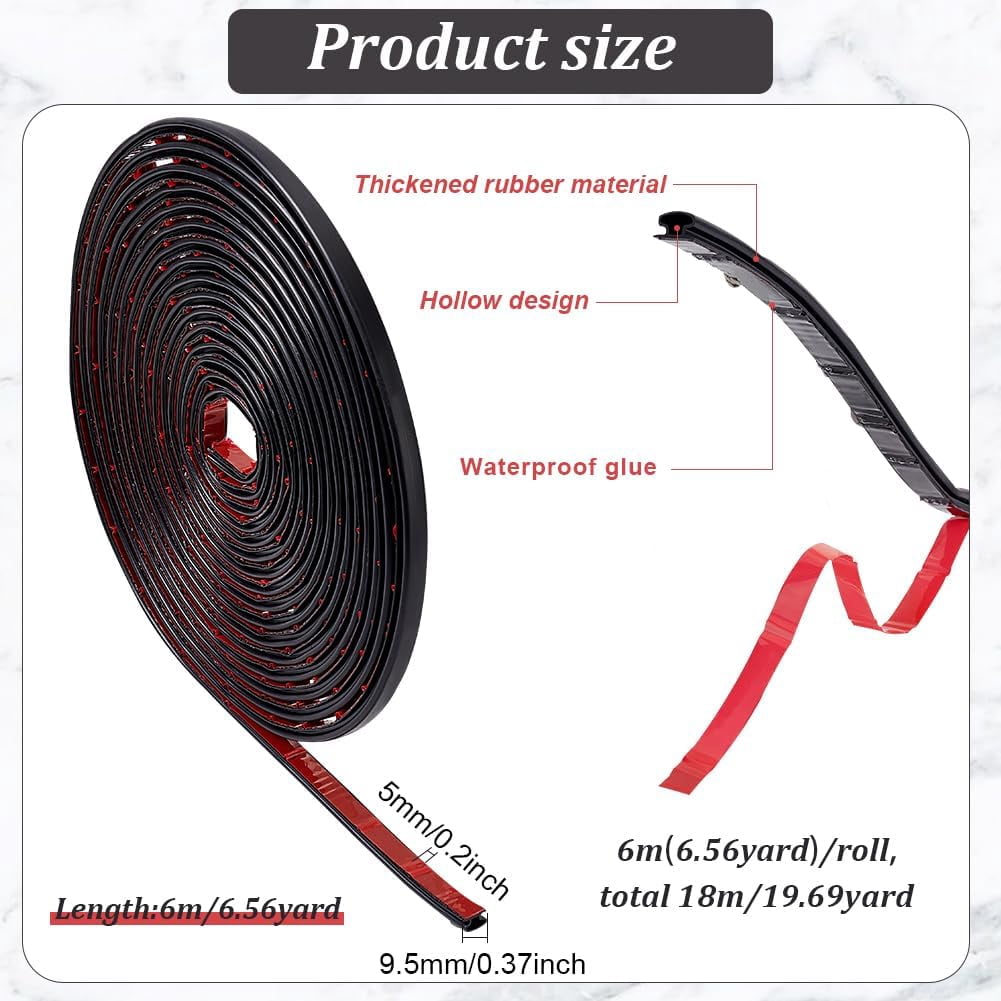 3rolls TPE Self-adhesive Foam Seal Soundproof Windproof Weather Stripping for Door & Window Black 9.5x5mm 6m/roll