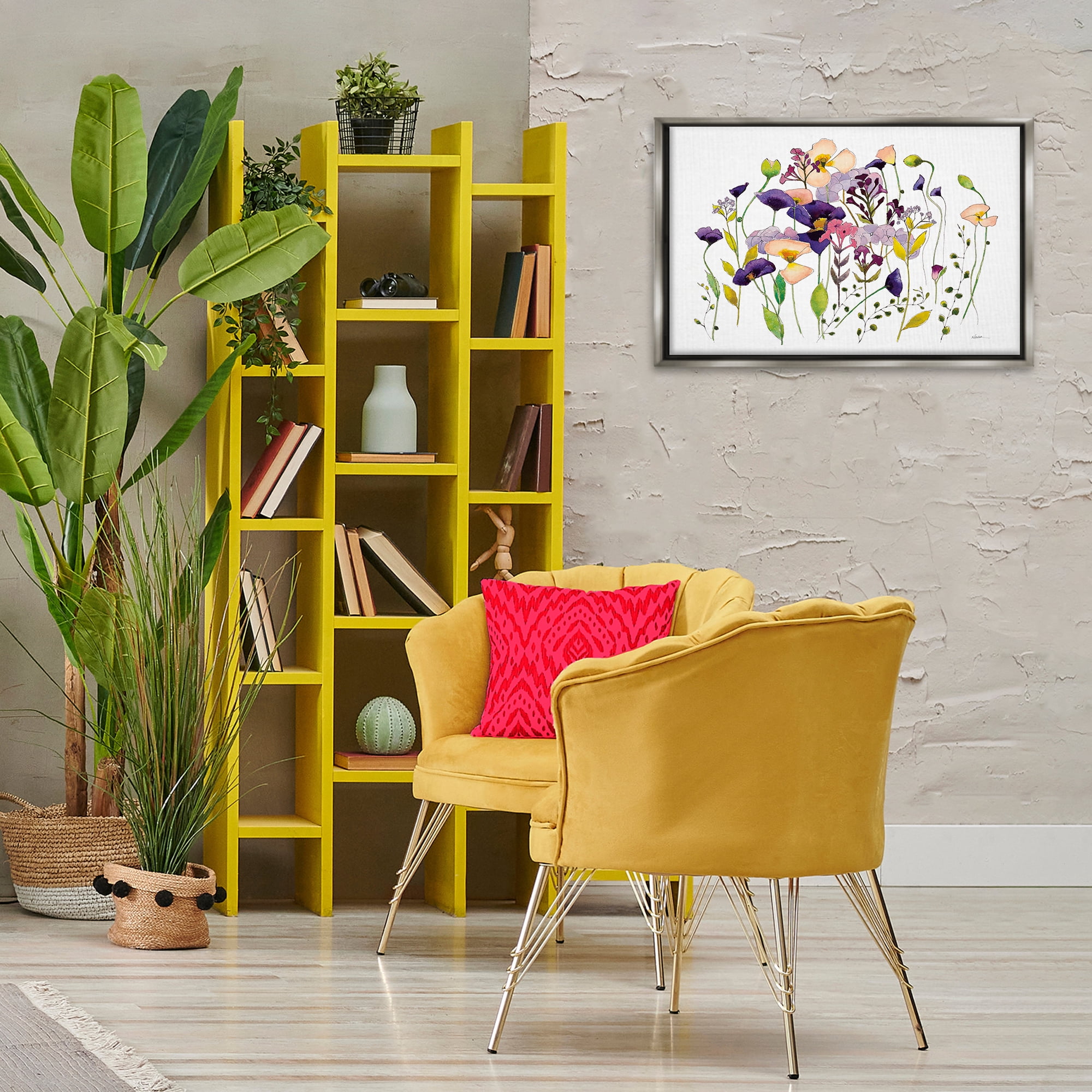 Stupell Industries Purple Poppy Sprigs Botanical & Floral Painting Gray Floater Framed Art Print Wall Art, 25 x 17