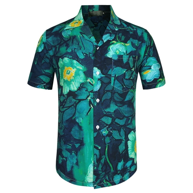 INSPIRE CHIC Men's Short Sleeve Button Front Beach Hawaiian Shirt