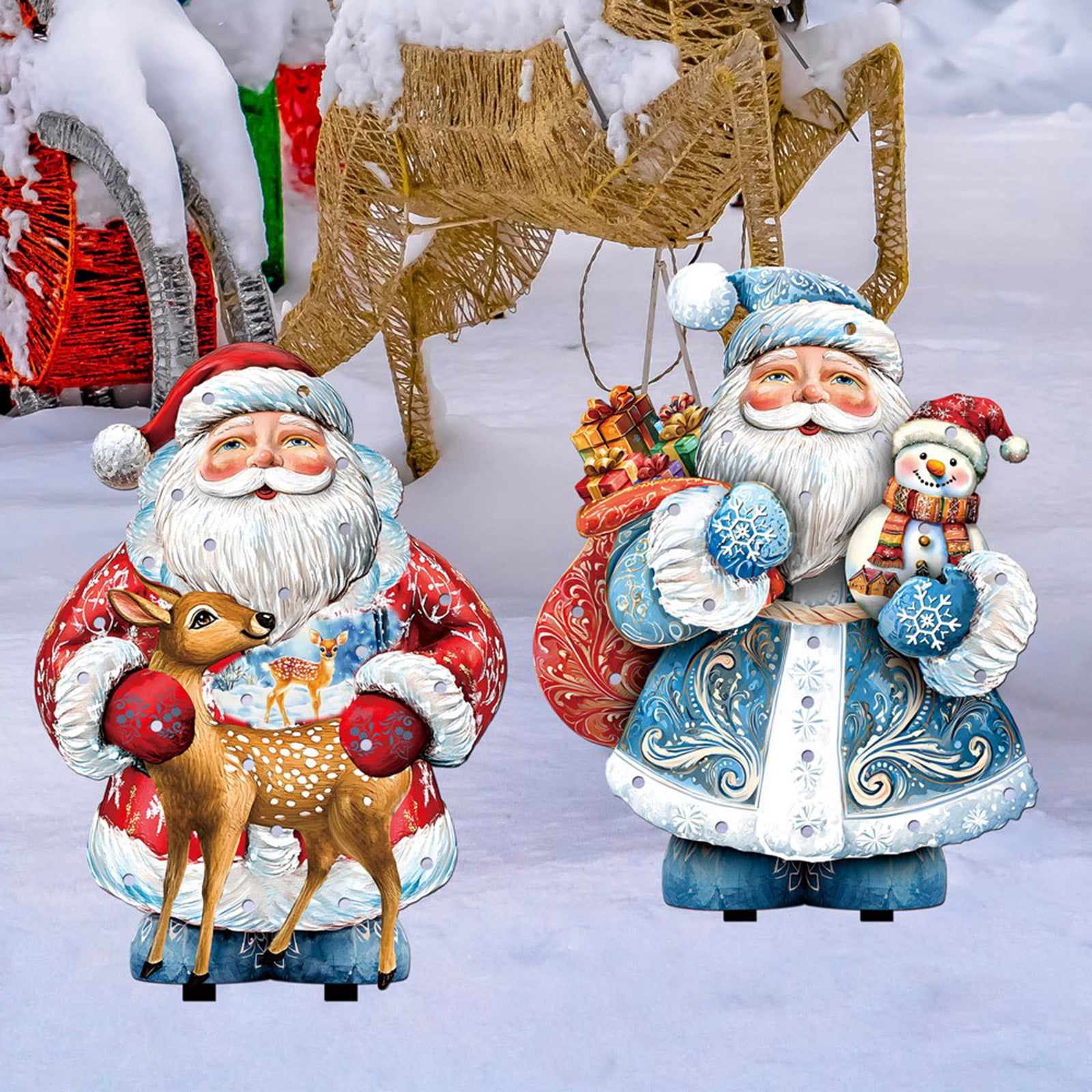 Zzxfth 2Pcs Christmas Yard Signs Decorations Outdoor with Led Lights， Glowing Santa Claus， Christmas Decorations Stake for Outdoor Lawn Garden Decor