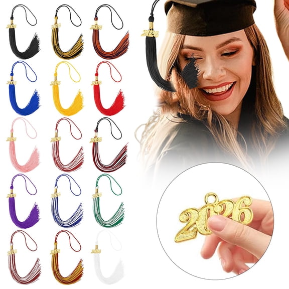 SeekLGT Graduation Tassels with 2026 Year Charm Brown Graduation Hat Decoration Tassels for Bachelor Gown Caps 1PC