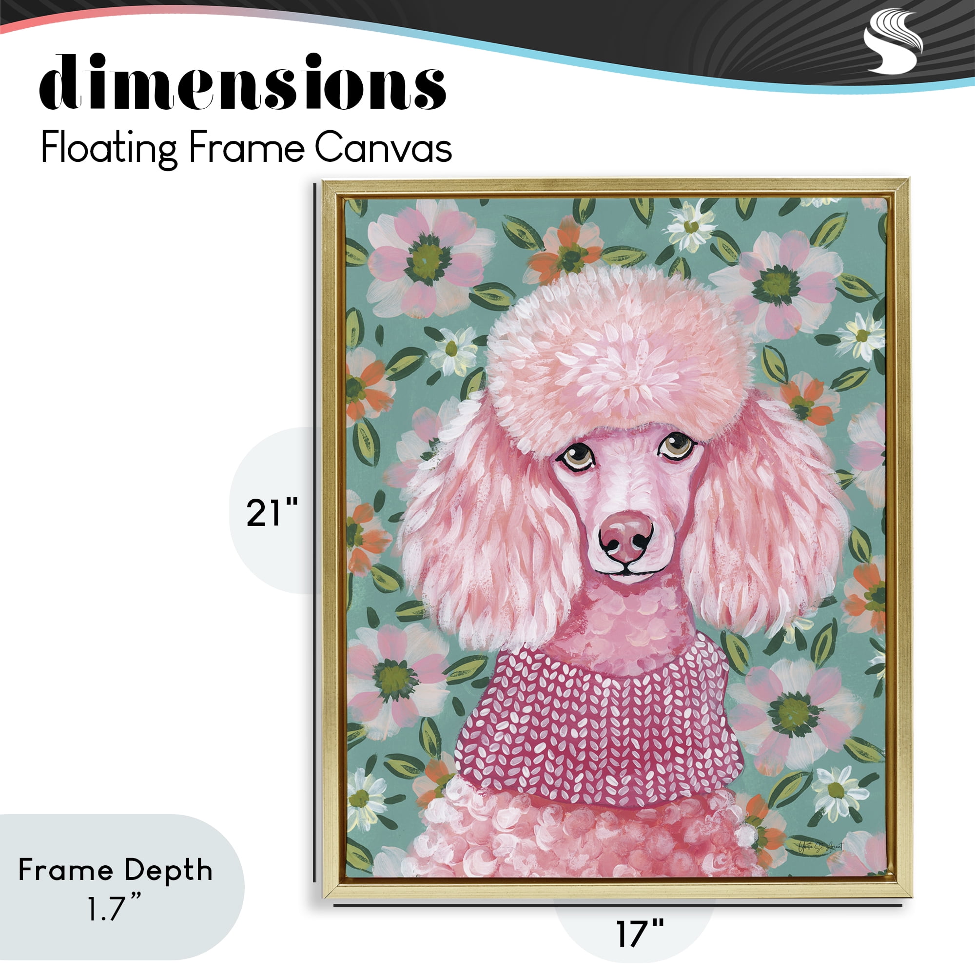 Stupell Industries Floral Poodle In Pink Gold Framed Floater Canvas Wall Art, design by Yvette St. Amant