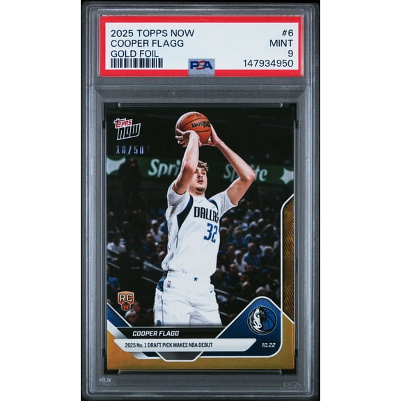 Graded 2025 Topps Now Cooper Flagg #6 Gold Foil /50 Rookie RC Basketball Card PSA 9 Mint