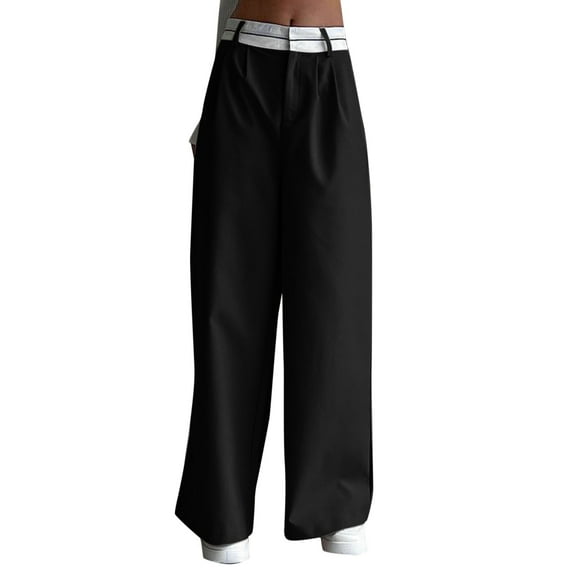 Sngxgn Pants for Women Casual Drawstring Waist Wide Leg Loose Pants with Pocket(Black,L)