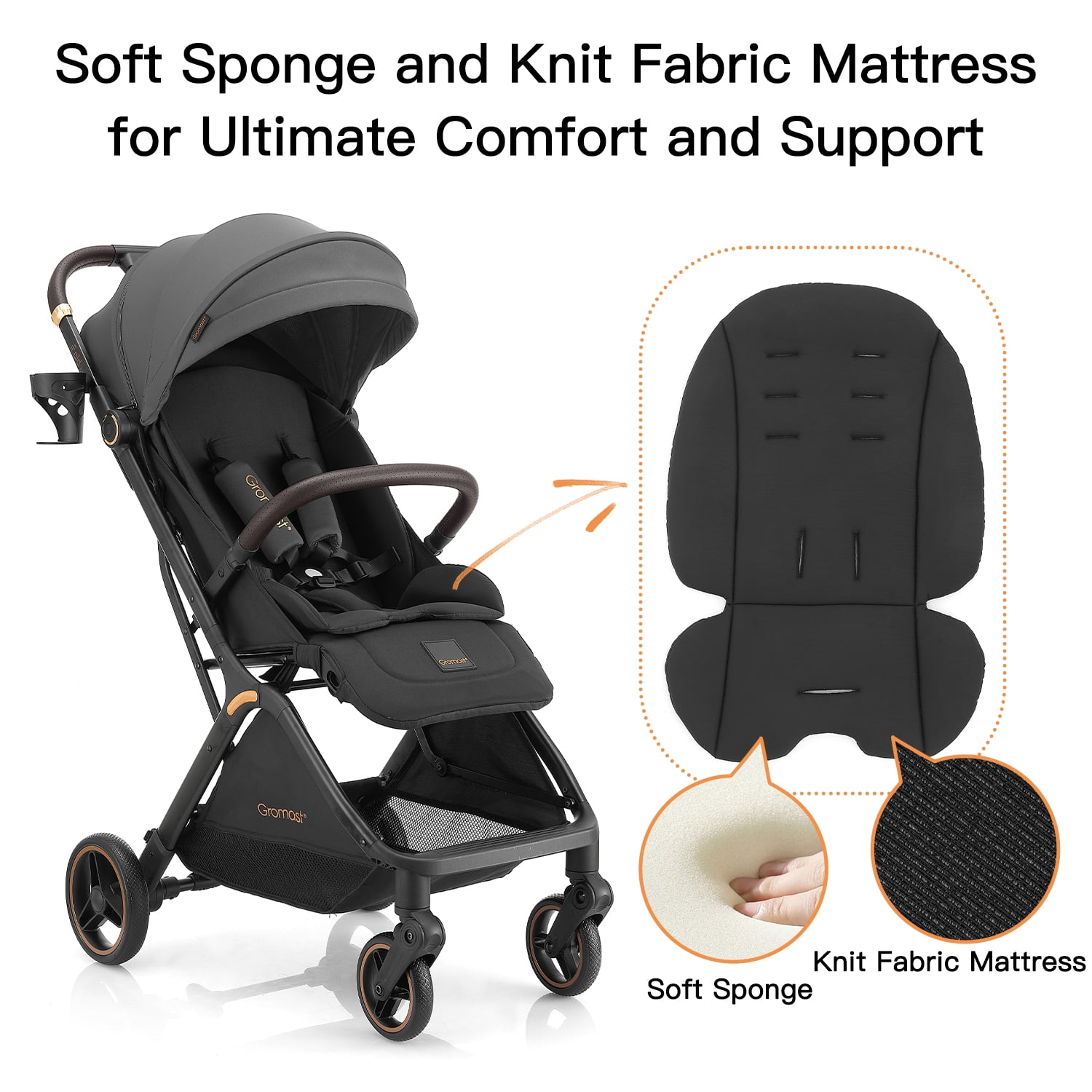 Gravity Folding Baby Stroller - Portable Toddler Stroller w/Adjustable Backrest & Canopy, Lightweight and UV Protected Travel Stroller, One-Hand Automatic Folding - Dark Gray