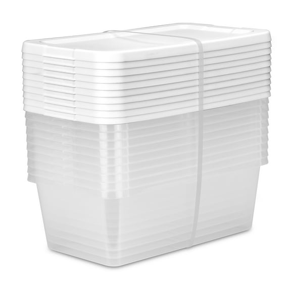 Sterilite Set of (10) Small Storage Bin, 6 Quart Clear Plastic Storage Container with Snap-On Lid, White