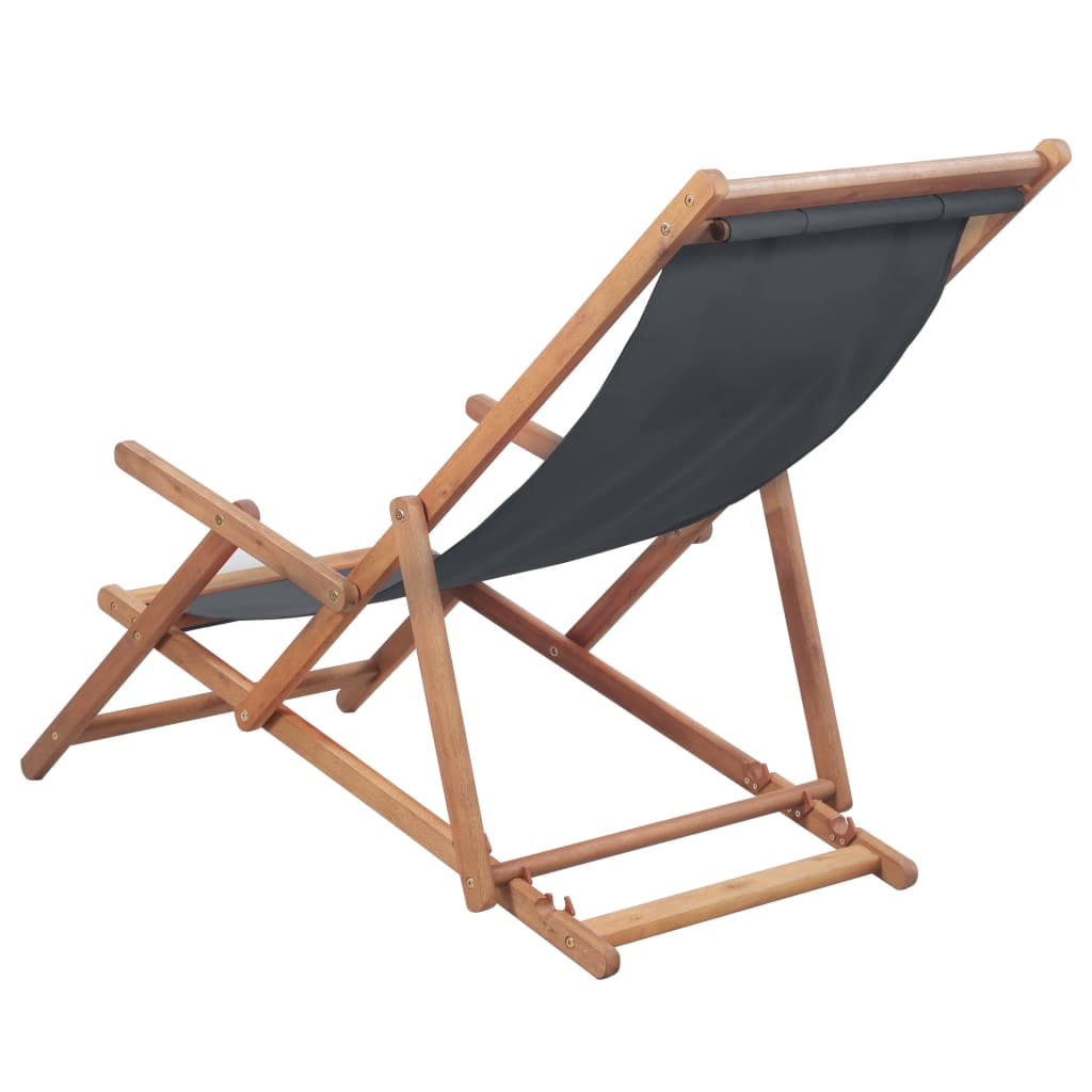 Veryke Folding Wooden Reclining Beach Chair for Outdoor Lounge, Porch, Pool - Fabric in Grey