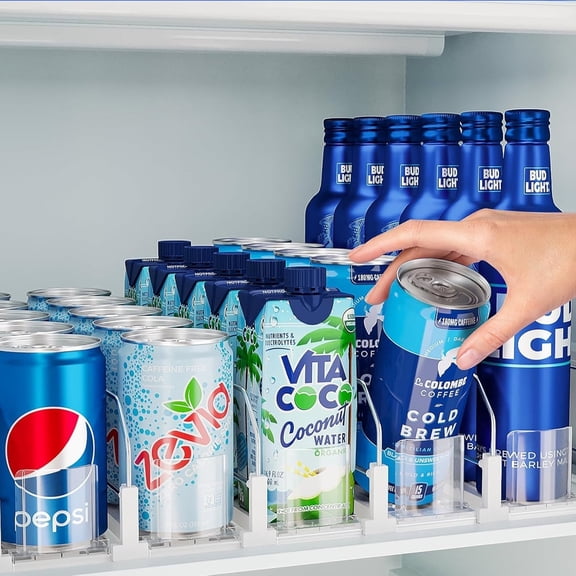 YUSS Drink Organizer for Fridge Soda Can Dispenser for Refrigerator, Automatic Drink Dispenser for Fridge Holds up to 25 Cans,Self Pushing, 5 Pack,White