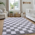 thumbnail image 3 of Janvonne Fluffy Checkered Area Rug for Living Room, 6x9ft Modern Soft Shag Plush Fuzzy Carpet for Bedroom Girls Boys Room Home Nursery Teens Dorm Decor,White and light gray, 3 of 8