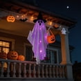thumbnail image 2 of VORJELT 1.5M Hanging Ghost with Pumpkin Candy Bag - LED Light-Up Outdoor Halloween Decor, Spooky Porch Ornament for Yard and Party White, 2 of 7