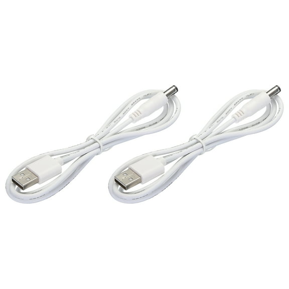 USB to DC Power Cable 1 M USB to DC 5.5mm x 2.1mm 5v Power Cord White for Mini Fan Camera Tablet Devices 2 Pcs