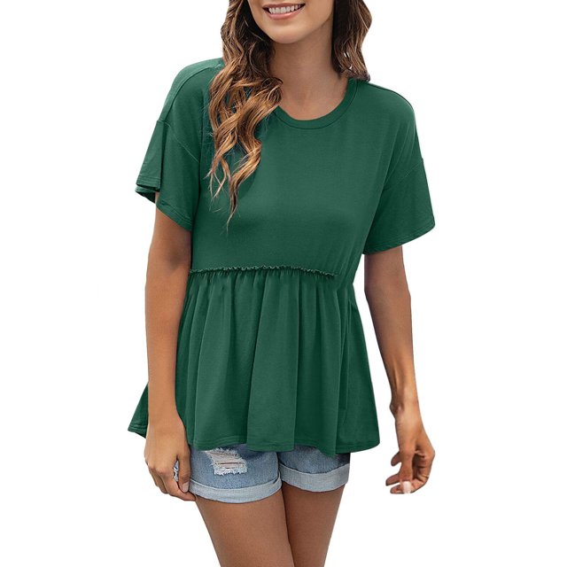 Yuyuzo Hauts pour Femmes Élégants Décontractés Manches Courtes Col Rond T-Shirts Blouses Babydoll Amples