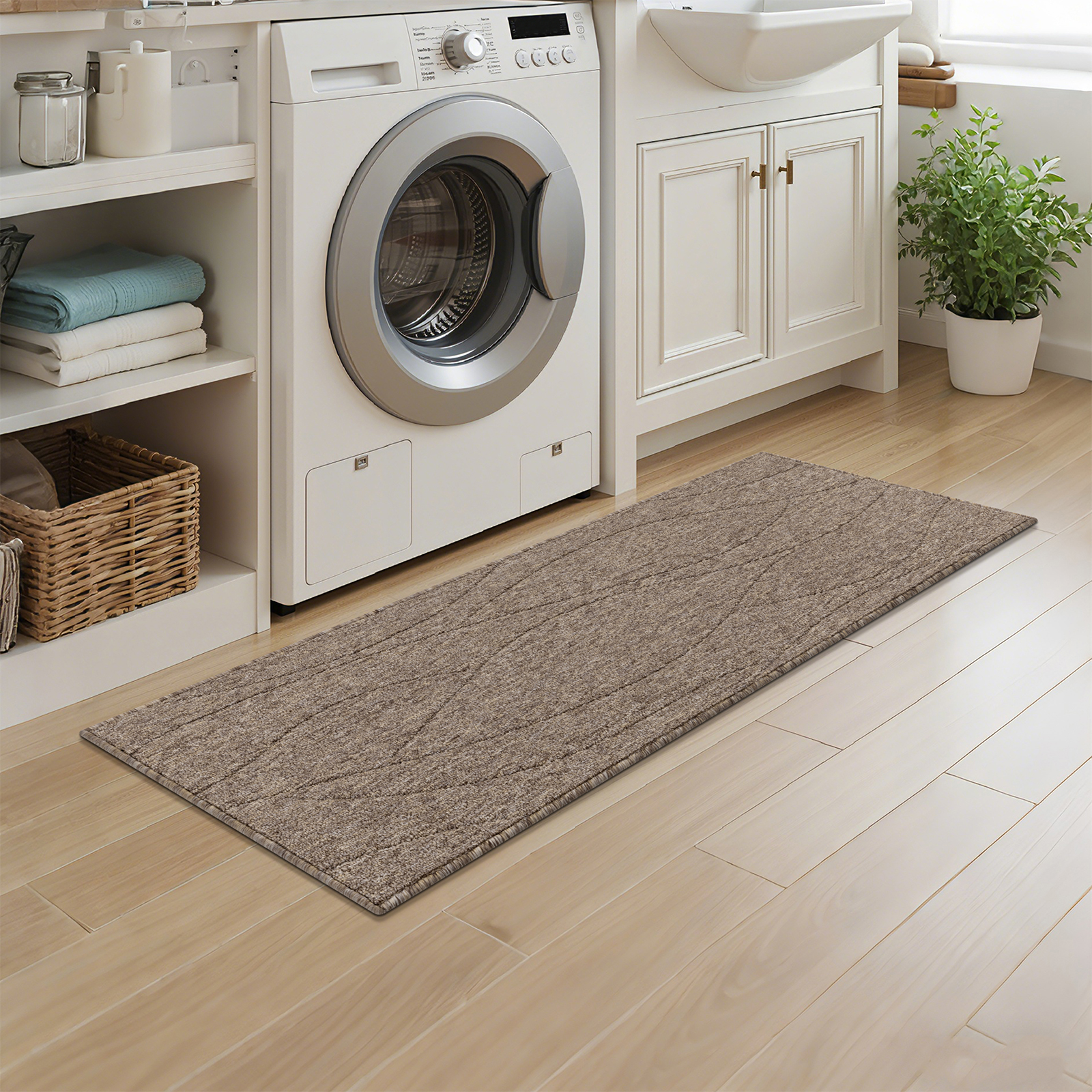 MeyJey Geometric Lines Kitchen Rugs Sets of 3, Non Slip Washable Kitchen Mats for Floor, Brown