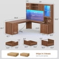 thumbnail image 2 of 67" x 65" L Shaped Computer Desk with 3 Drawers and Storage Cabinet, Fluted Corner Office Desk with Hutch and RGB LED Lights, 2 of 7