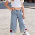 thumbnail image 6 of ITSAME Girls Straight Leg Jeans, Elastic Waist Cute Heart with Pockets Kids Loose Casual Denim Pants Blue Size 2, 6 of 7