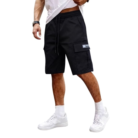 Nestiefly Cargo Shorts for Men Knee High Waisted Wide Leg Shorts Casual Relaxed Fit Workout Cropped Pants with Pockets Black M