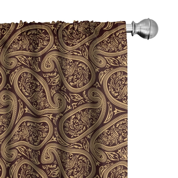 Ambesonne Batik Window Curtains, Vintage Baroque Image Print, Each 28" W x 63" L, Sand Brown and Chestnut Brown